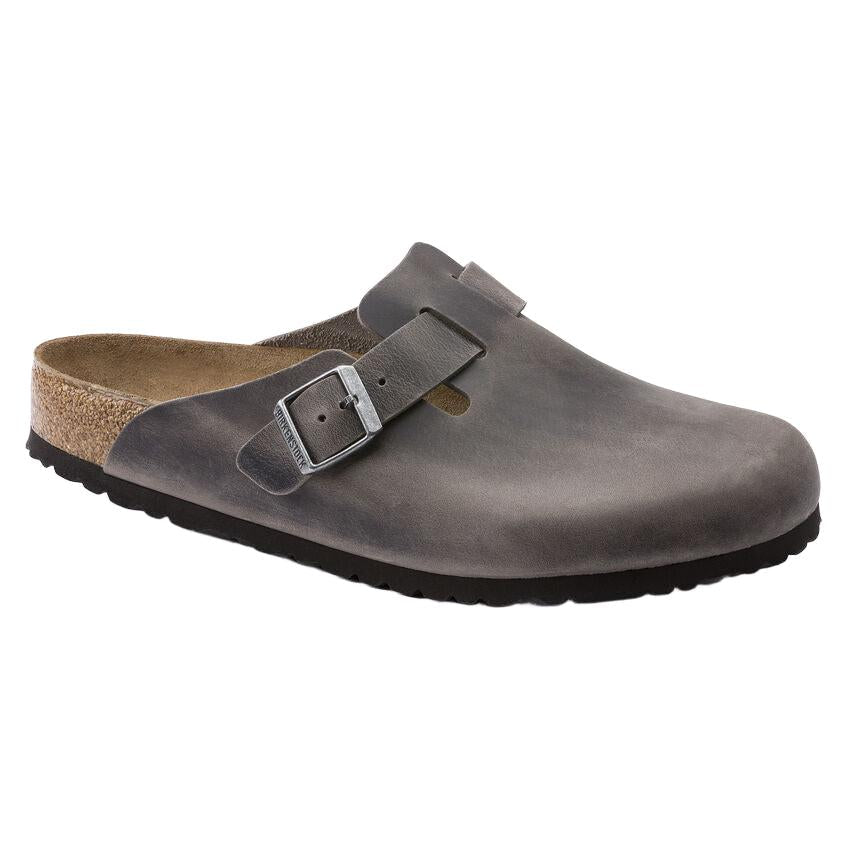 Birkenstock Boston Oiled Leather Soft Footbed Clog in Iron