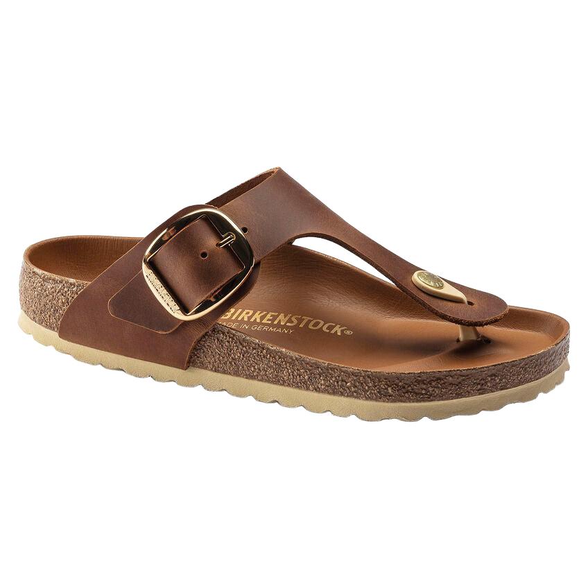 Birkenstock Gizeh Big Buckle Oiled Nubuck Leather in Cognac