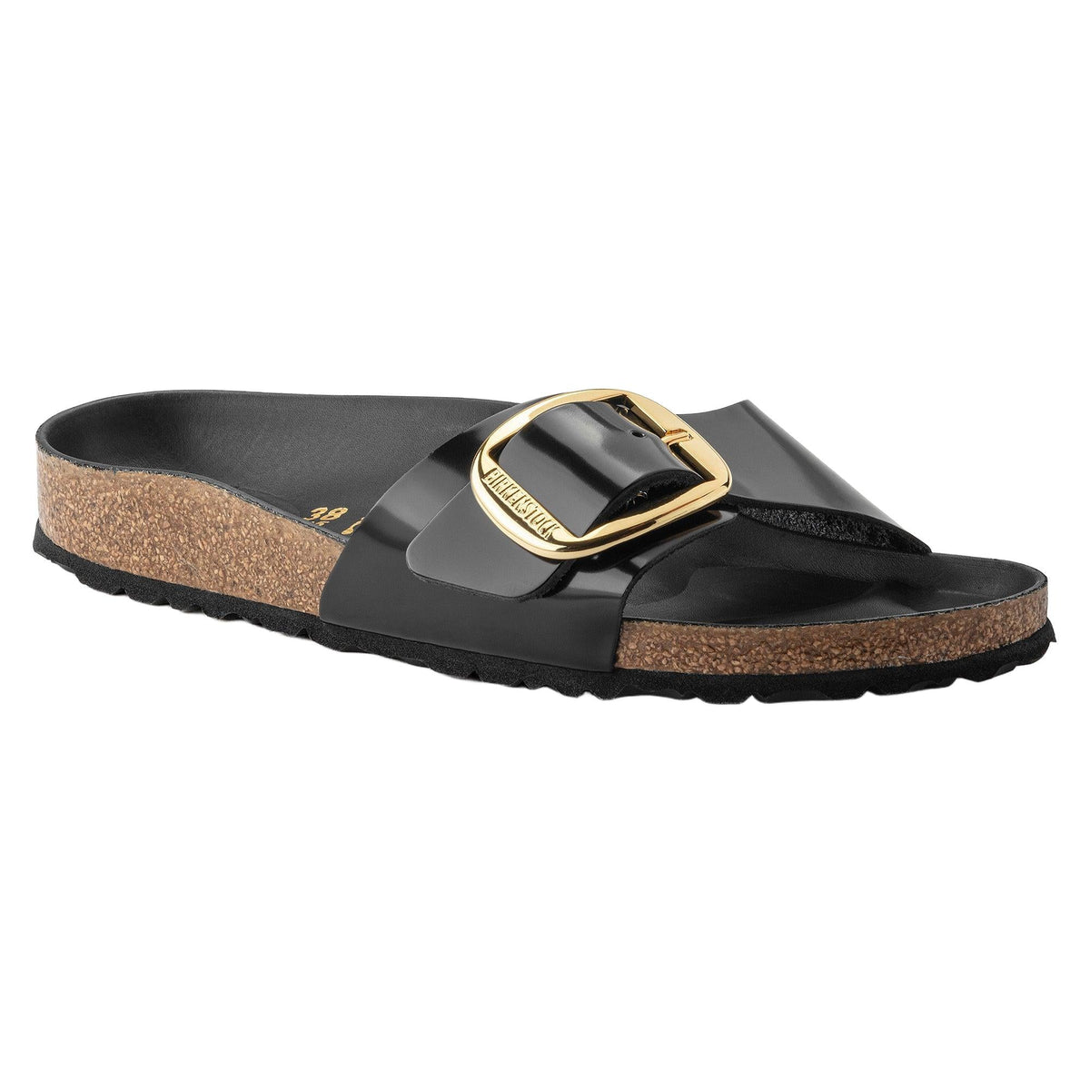 Birkenstock Madrid Big Buckle Natural Leather Patent in High Shine Black