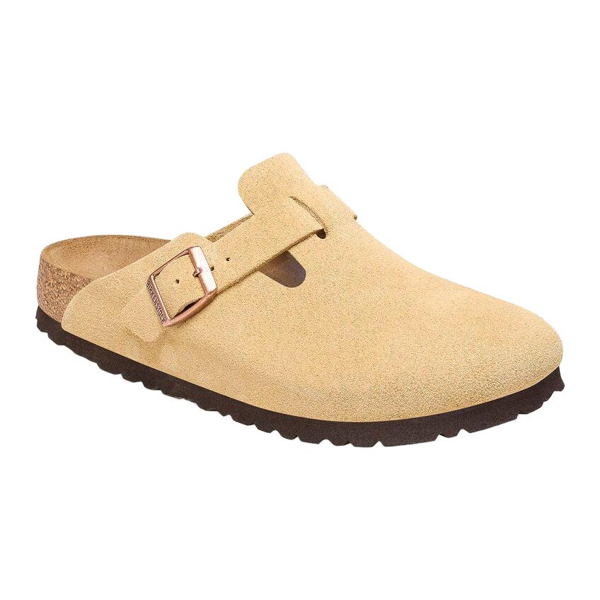 Birkenstock Boston Suede Leather Clog in Latte Cream