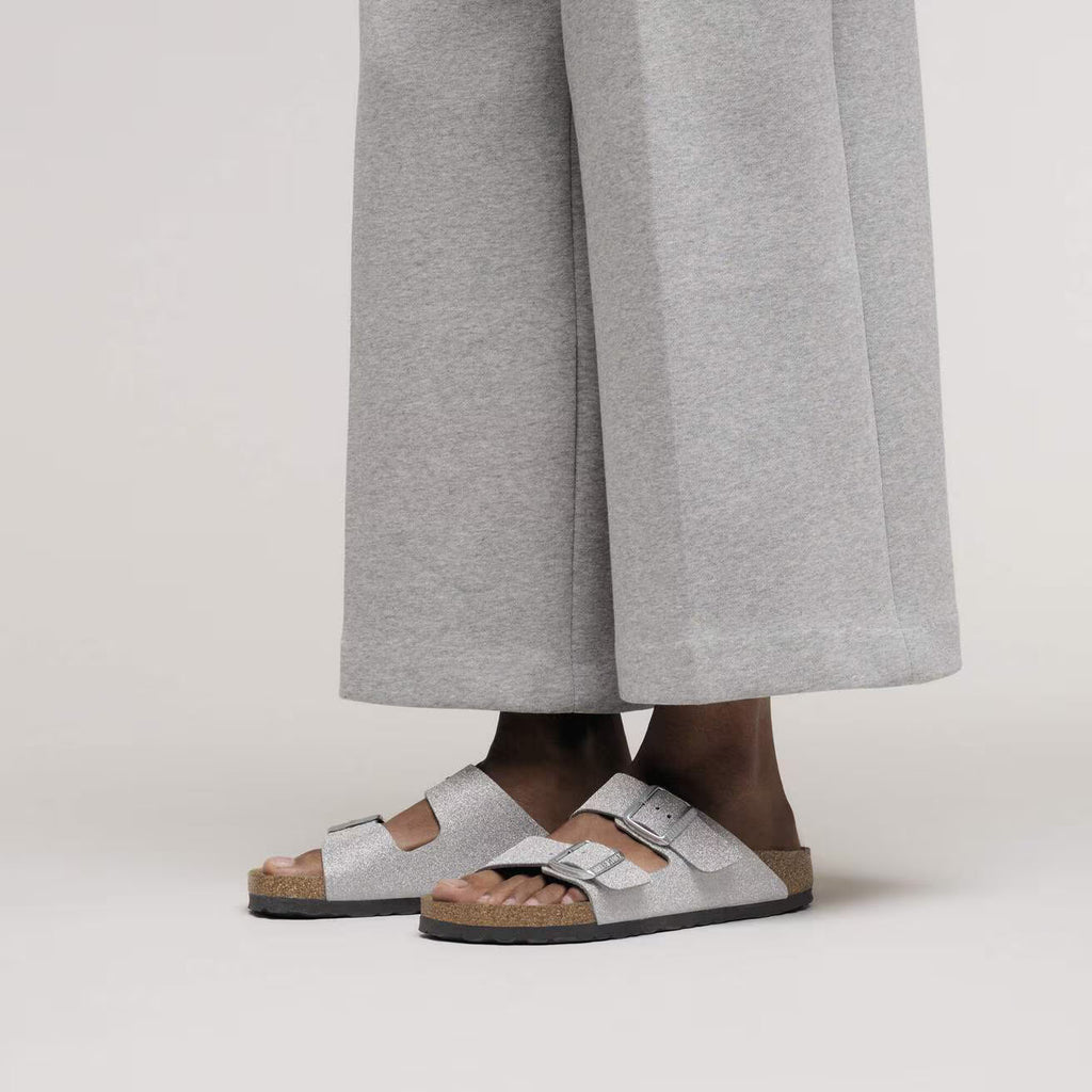 Birkenstock Arizona Synthetics in Shiny Glitter Silver
