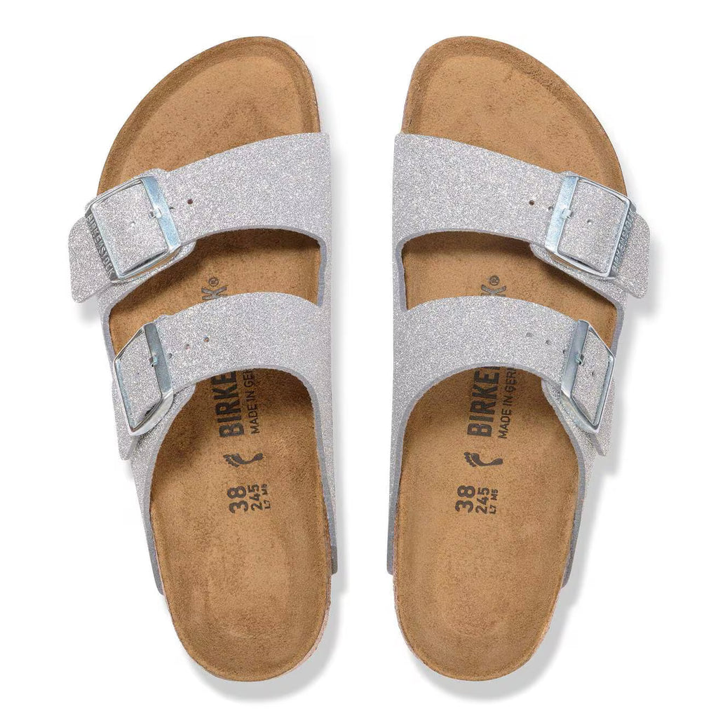 Birkenstock Arizona Synthetics in Shiny Glitter Silver