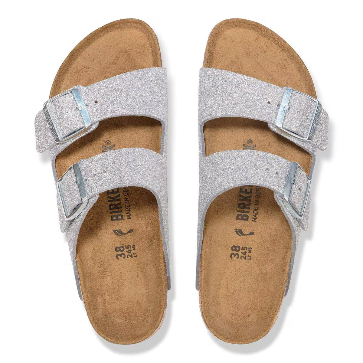 Birkenstock Arizona Synthetics in Shiny Glitter Silver