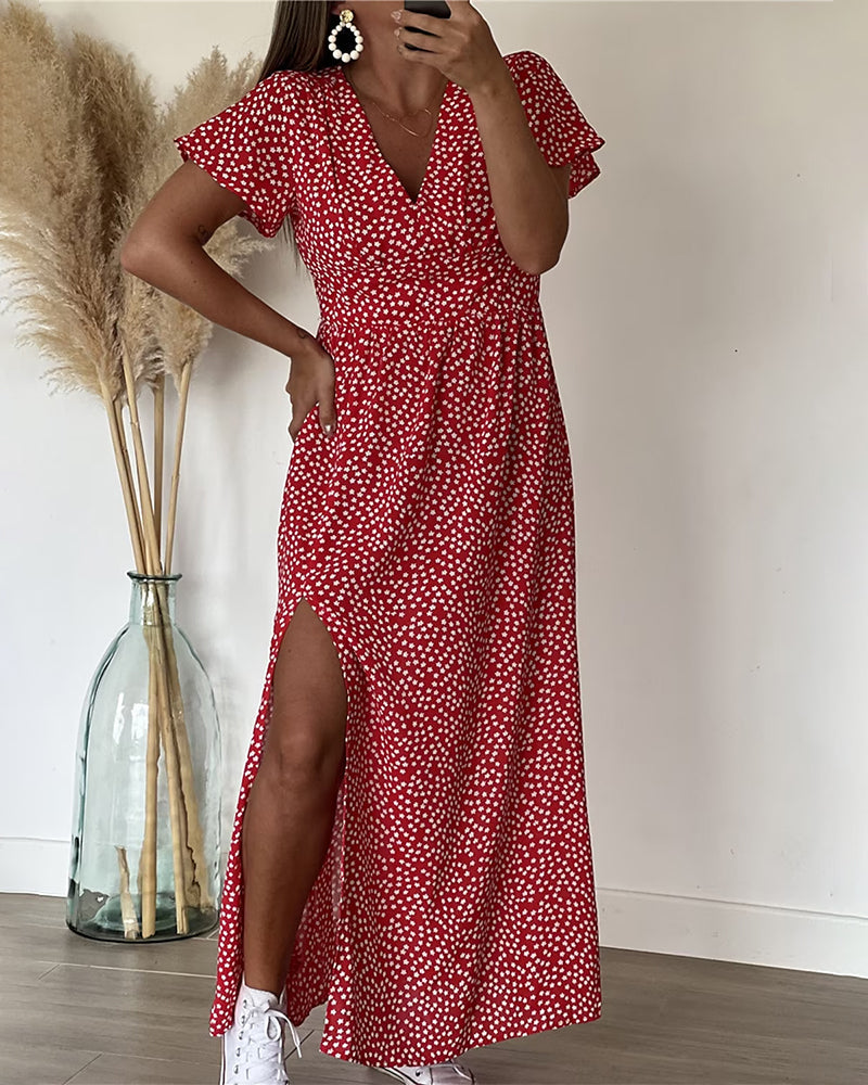 Vestido largo estampado con escote en V