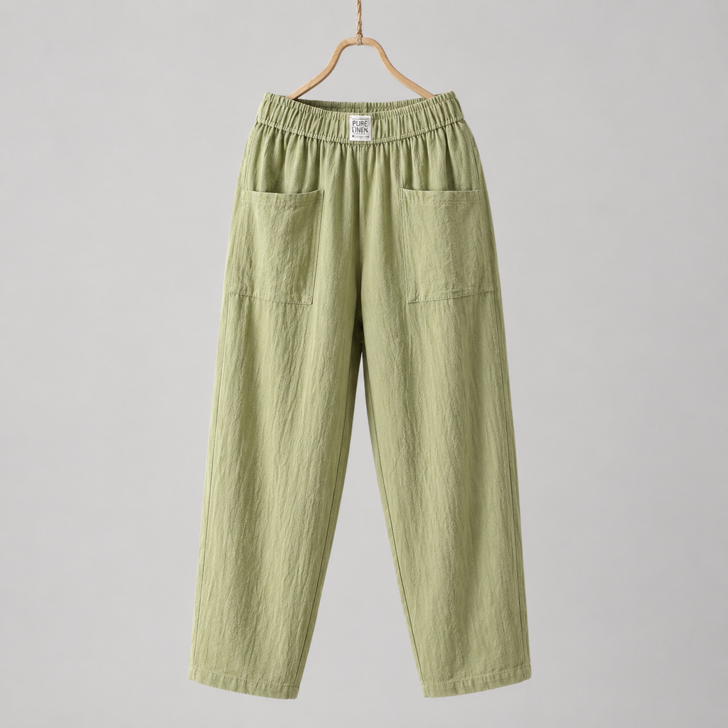 Alyra - Pantaloni relaxed con vita elastica, tasche frontali e gamba dritta