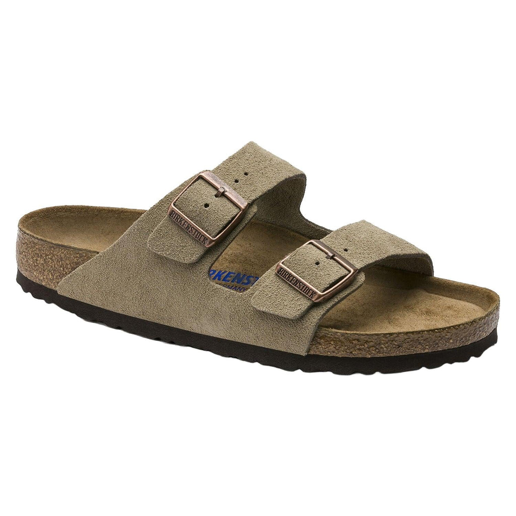 Birkenstock Arizona Suede Leather Soft Footbed Sandal in Taupe