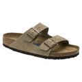 Birkenstock Arizona Suede Leather Soft Footbed Sandal in Taupe