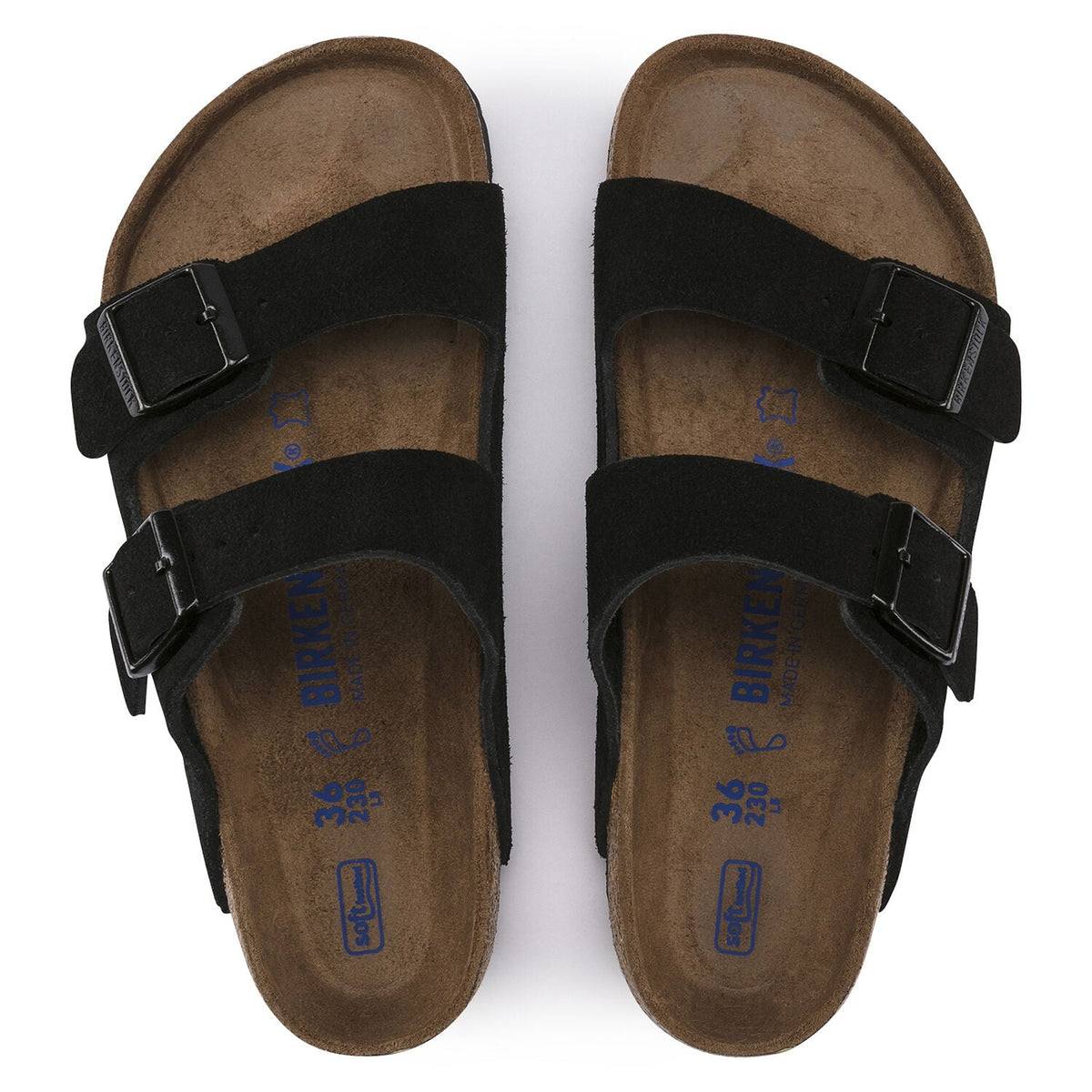 Birkenstock Arizona Suede Leather Soft Footbed Sandal in Black