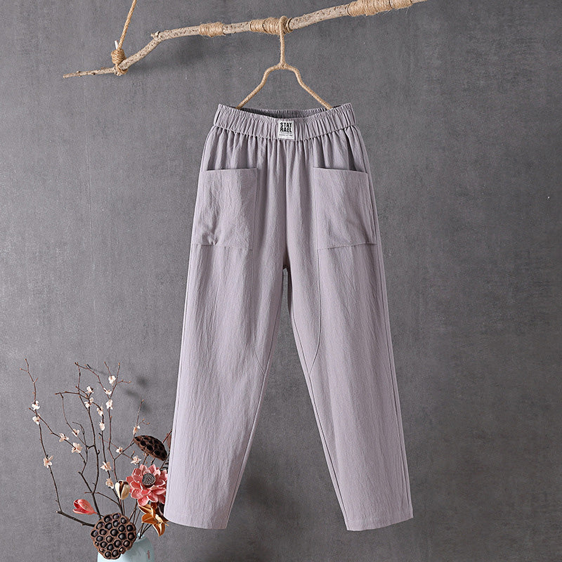 Alyra - Pantaloni relaxed con vita elastica, tasche frontali e gamba dritta