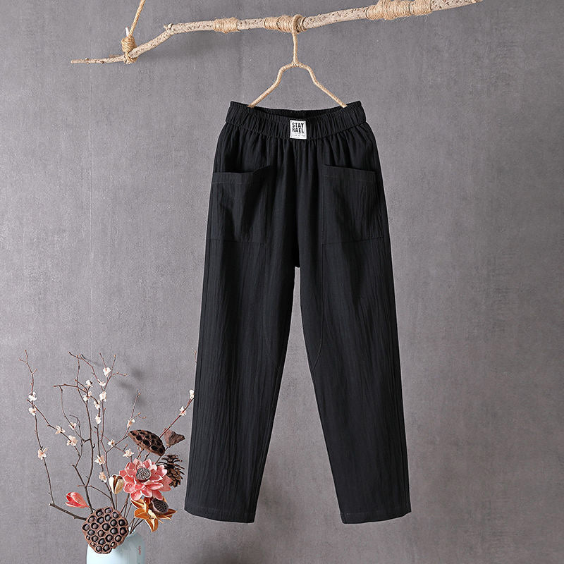Alyra - Pantaloni relaxed con vita elastica, tasche frontali e gamba dritta