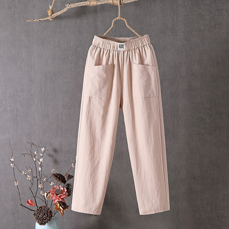 Alyra - Pantaloni relaxed con vita elastica, tasche frontali e gamba dritta