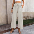 Eluna - Pantaloni a gamba larga con vita arricciata e coulisse, lungezza cropped