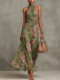 Serena | Vestido largo verde floral